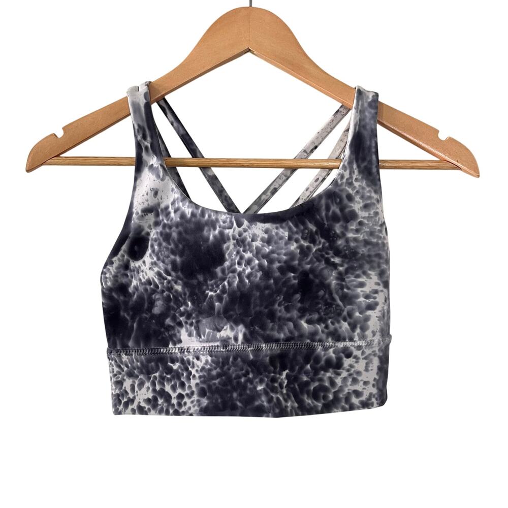 Lululemon Long Line Energy Size 4 Marble Dye Sports Bra Top Gray White